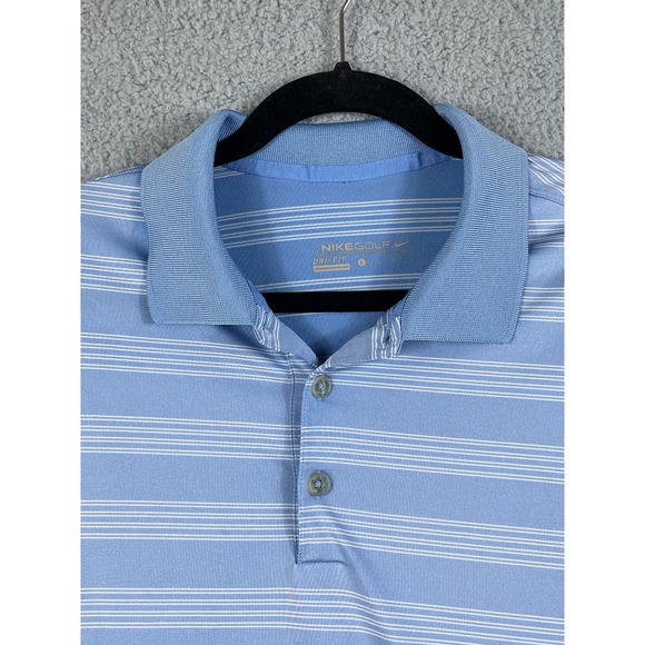 Nike Gold Dri Fit Men's Golf Polo Shirt Blue Stripe Size L - Picture 6 of 10
